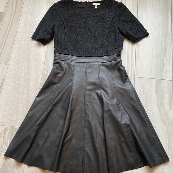 rebecca taylor tweed and leather dress Rebecca Taylor Wool Tweed and Leather Dress Women's Size 8 Black